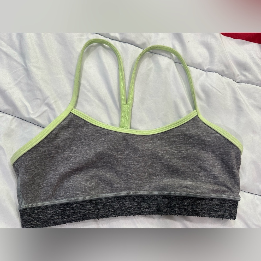 Lululemon Flow Y Bra Heathered Slate / Clear Mint / Heathered Black Size 6